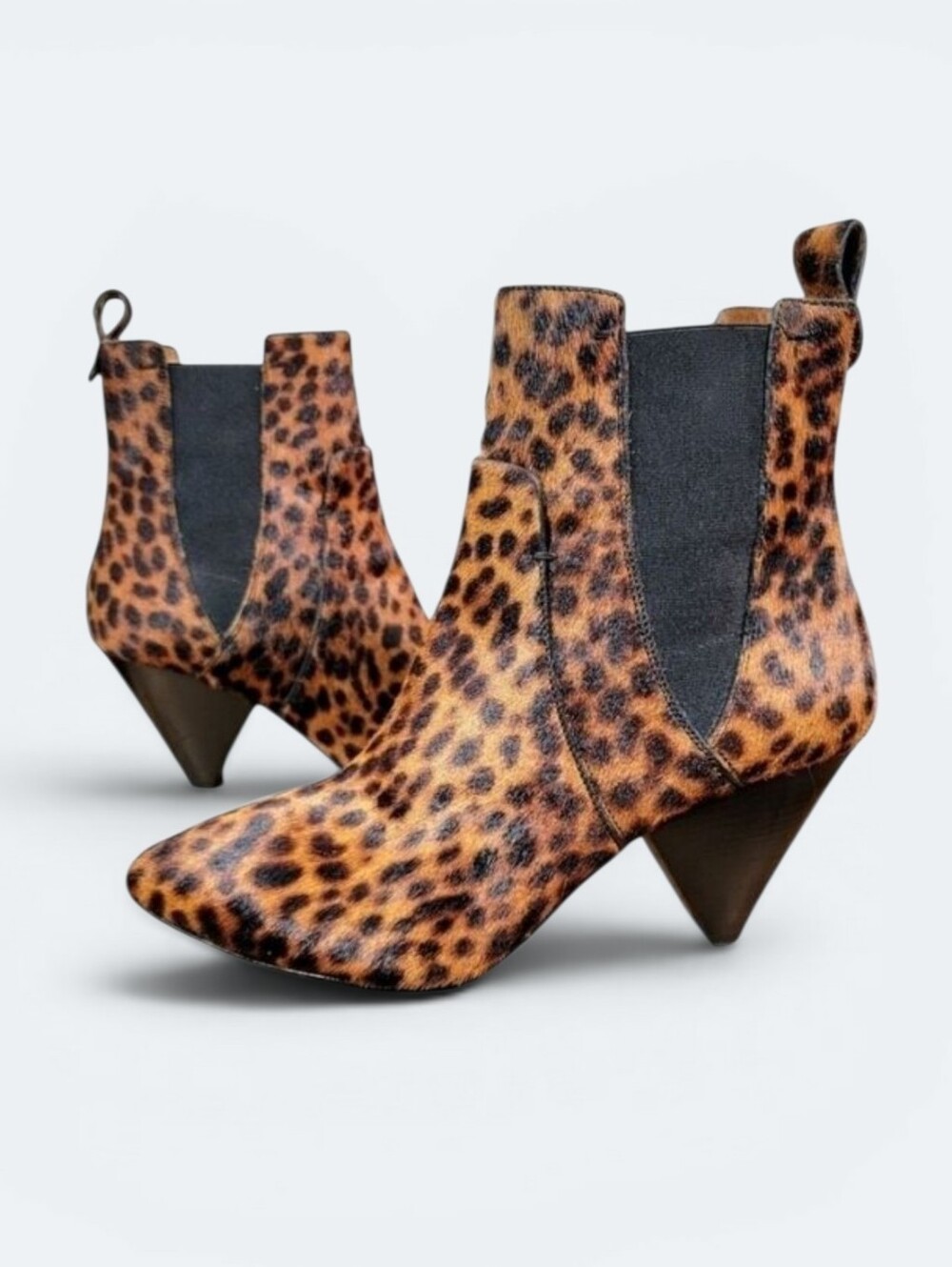 Veronica Beard Landon Leopard Calf Hair Chelsea Boots Cone Heel 40.5